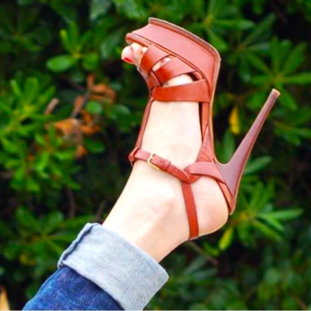 YSL Iconic Tribute Sandal- Patent Leather Red